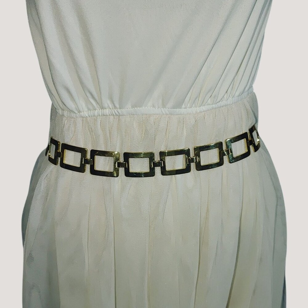 Gold Tone Chain Link Belt Vintage Versatile Adjustable Rectangle Design 1 Inch